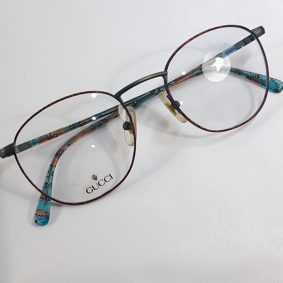 Gucci GG 1241 FB9 eyeglasses frame 50-20-140 blue brown round women's glasses - Picture 1 of 10
